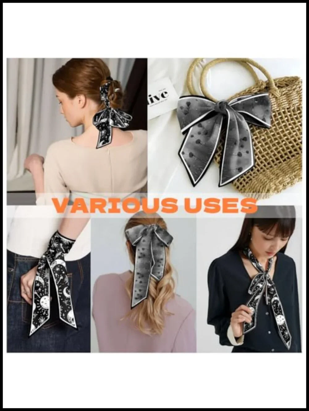 2pk Silk Feeling Satin Scarves Long Neck Scarf Hair Head Wrap Handbag Decoration